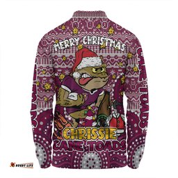Amazing Aussie Queensland Cane Toads Christmas Custom Christmas Knit Patterns Vintage Jersey Ugly Long Sleeve Polo Shirt