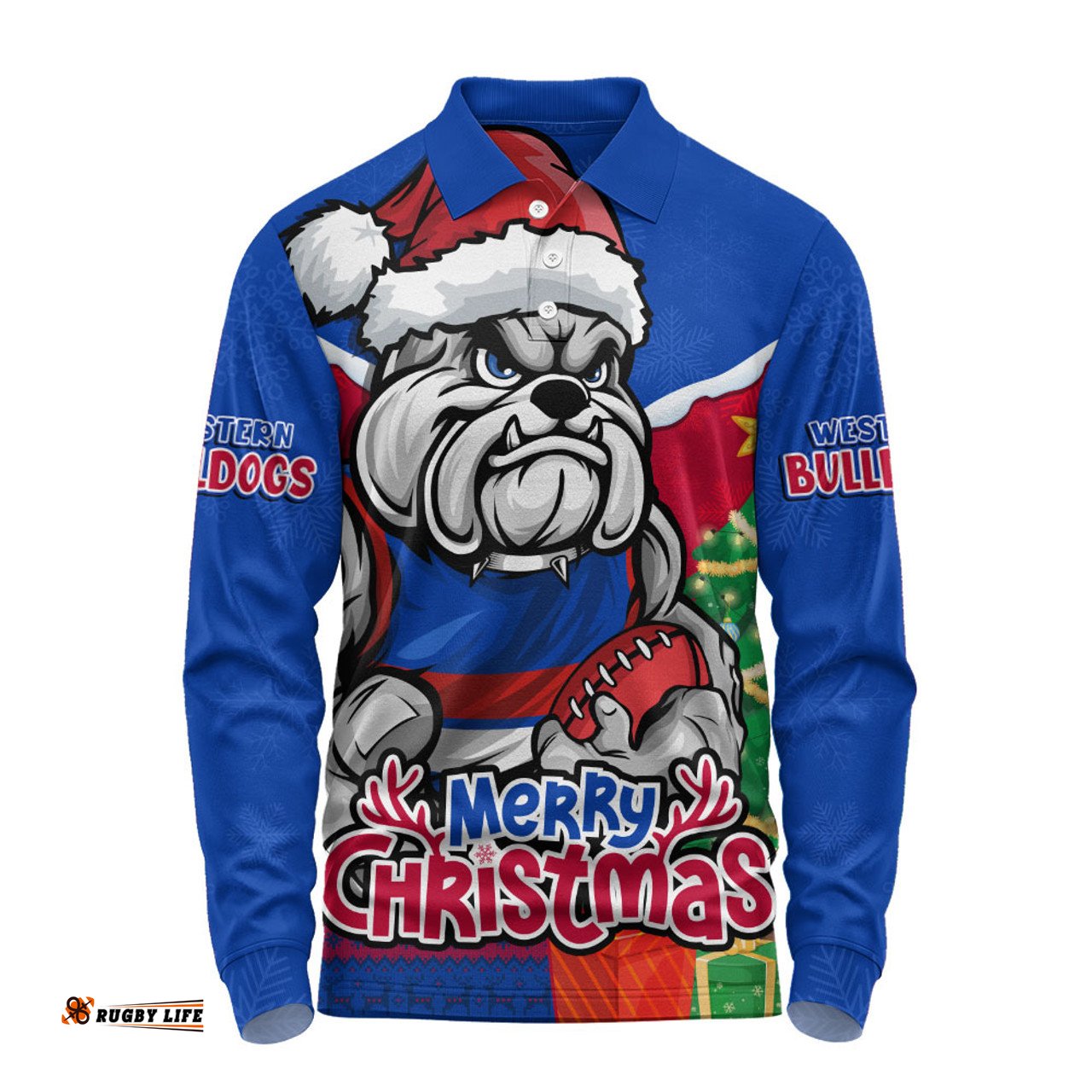 Amazing Aussie Western Bulldogs Santa Scoring Touchdown On Christmas Game Day Long Sleeve Polo Shirt