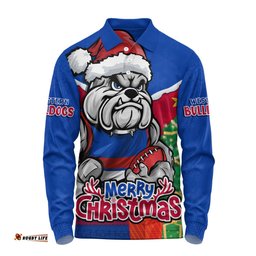 Amazing Aussie Western Bulldogs Santa Scoring Touchdown On Christmas Game Day Long Sleeve Polo Shirt