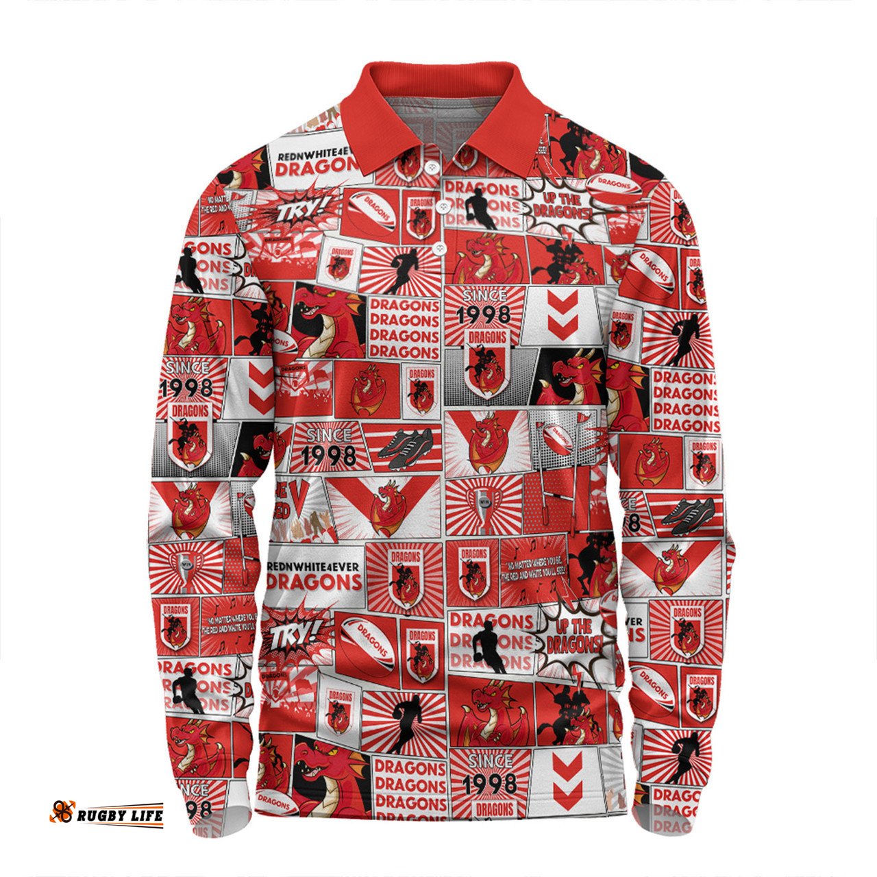 Amazing Aussie St. George Illawarra Dragons Team Of Us Die Hard Fan Supporters Comic Style Long Sleeve Polo Shirt