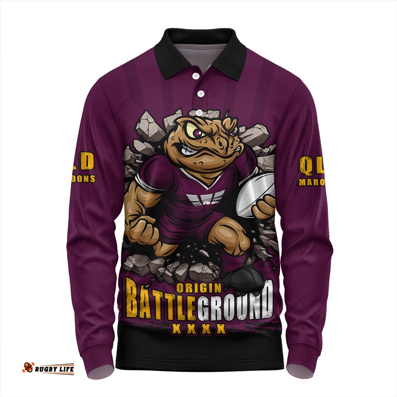 Amazing Aussie Queensland Maroons Dynasty Of Maroons Long Sleeve Polo Shirt