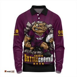 Amazing Aussie Queensland Maroons Dynasty Of Maroons Long Sleeve Polo Shirt