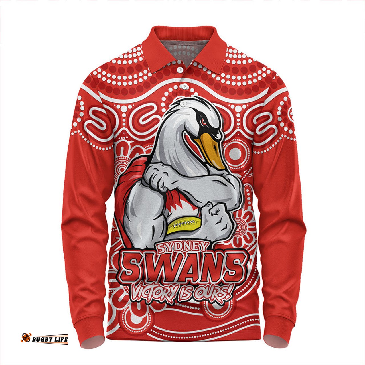 Amazing Aussie Sydney Swans Aboriginal Inspired Tough Fan Football For Life Long Sleeve Polo Shirt
