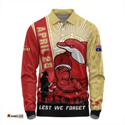 Amazing Aussie Redcliffe Dolphins Anzac Day Lest We Forget Strong Fighting Spirit Long Sleeve Polo Shirt