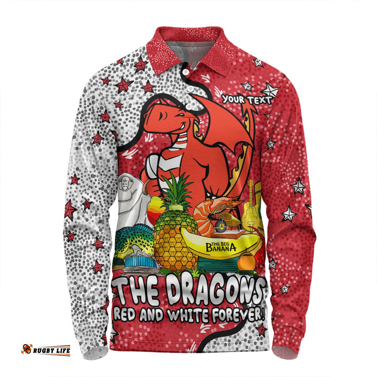 Amazing Aussie St. George Illawarra Dragons Custom Australian Big Things Long Sleeve Polo Shirt