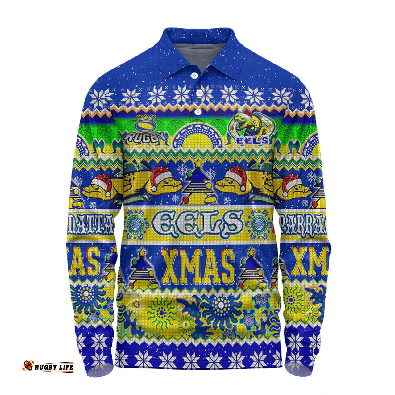 Amazing Aussie Parramatta Eels Christmas Aboriginal Custom Indigenous Knitted Ugly Xmas Style Long Sleeve Polo Shirt
