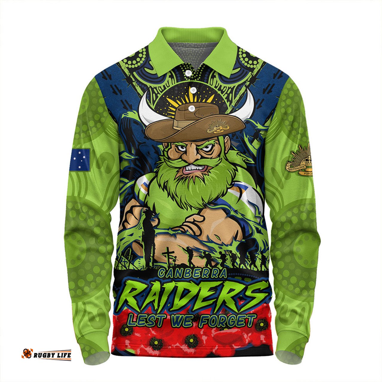 Amazing Aussie Canberra Raiders Ripped Legacy Of The Game The ANZAC Spirit Lives On Long Sleeve Polo Shirt