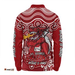 Amazing Aussie St. George Illawarra Dragons Aboriginal Inspired Tough Fan Rugby For Life Ver 2.0 Long Sleeve Polo Shirt
