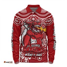Amazing Aussie St. George Illawarra Dragons Aboriginal Inspired Tough Fan Rugby For Life Ver 2.0 Long Sleeve Polo Shirt