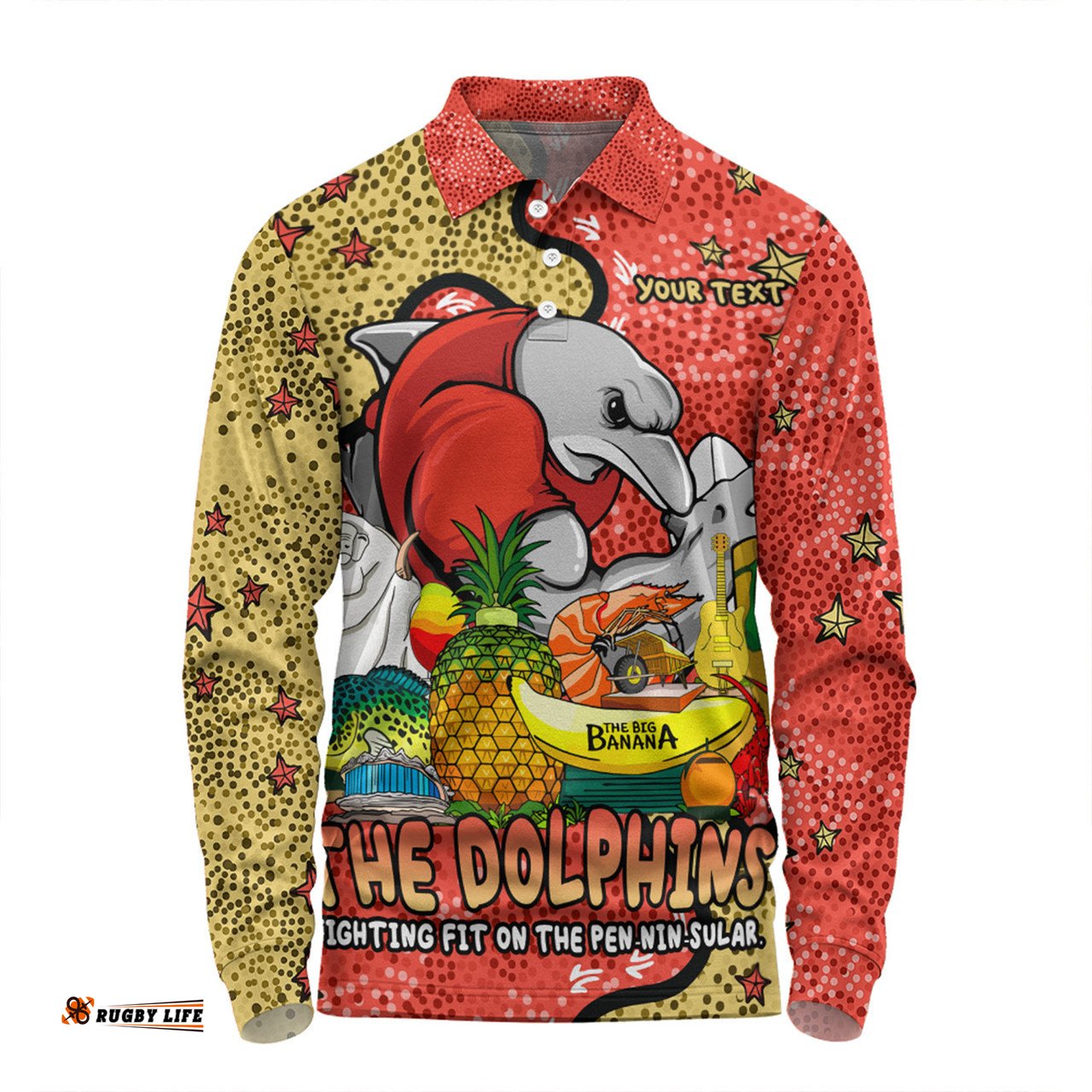 Amazing Aussie Redcliffe Dolphins Custom Australian Big Things Long Sleeve Polo Shirt