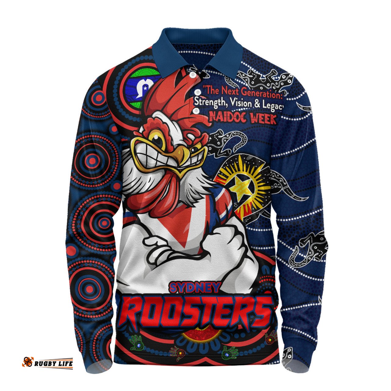 Amazing Aussie Sydney Roosters Spirit Of NAIDOC Series Long Sleeve Polo Shirt