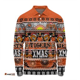 Amazing Aussie Wests Tigers Christmas Aboriginal Custom Indigenous Knitted Ugly Xmas Style Long Sleeve Polo Shirt