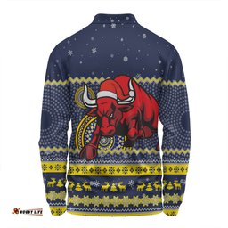 Amazing Aussie North Queensland Cowboys Christmas Custom Ugly Xmas And Aboriginal Patterns For Die Hard Fan Long Sleeve Polo Shirt
