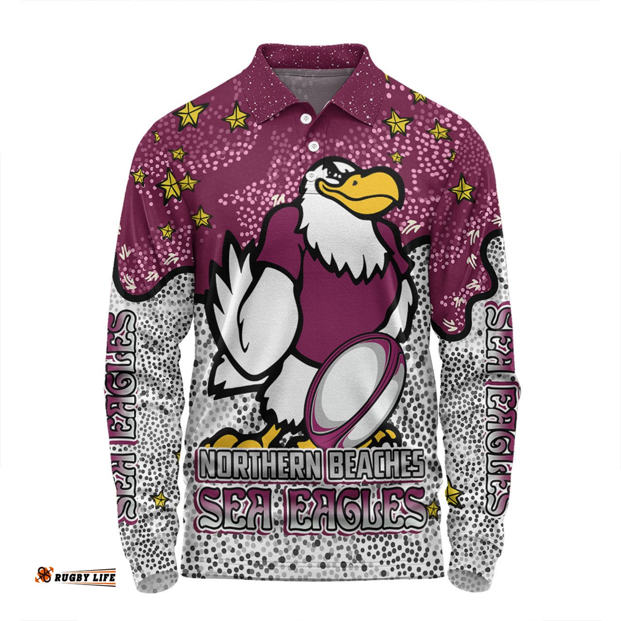 Amazing Aussie Manly Warringah Sea Eagles Team With Dot And Star Patterns For Tough Fan Long Sleeve Polo Shirt