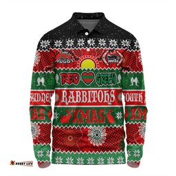 Amazing Aussie South Sydney Rabbitohs Aboriginal Custom Indigenous Knitted Ugly Xmas Style Long Sleeve Polo Shirt