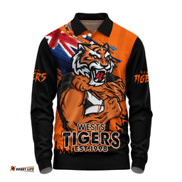 Amazing Aussie Wests Tigers Heart Of A Fighter Tough And Fearless Long Sleeve Polo Shirt
