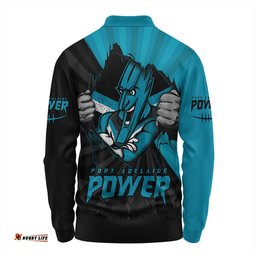 Amazing Aussie Port Adelaide Breaking Through Fan Design Long Sleeve Polo Shirt