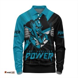 Amazing Aussie Port Adelaide Breaking Through Fan Design Long Sleeve Polo Shirt
