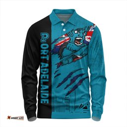 Amazing Aussie Port Adelaide Burning Passion Of Power Scratch Style Long Sleeve Polo Shirt