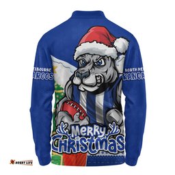 Amazing Aussie North Melbourne Santa Scoring Touchdown On Christmas Game Day Long Sleeve Polo Shirt