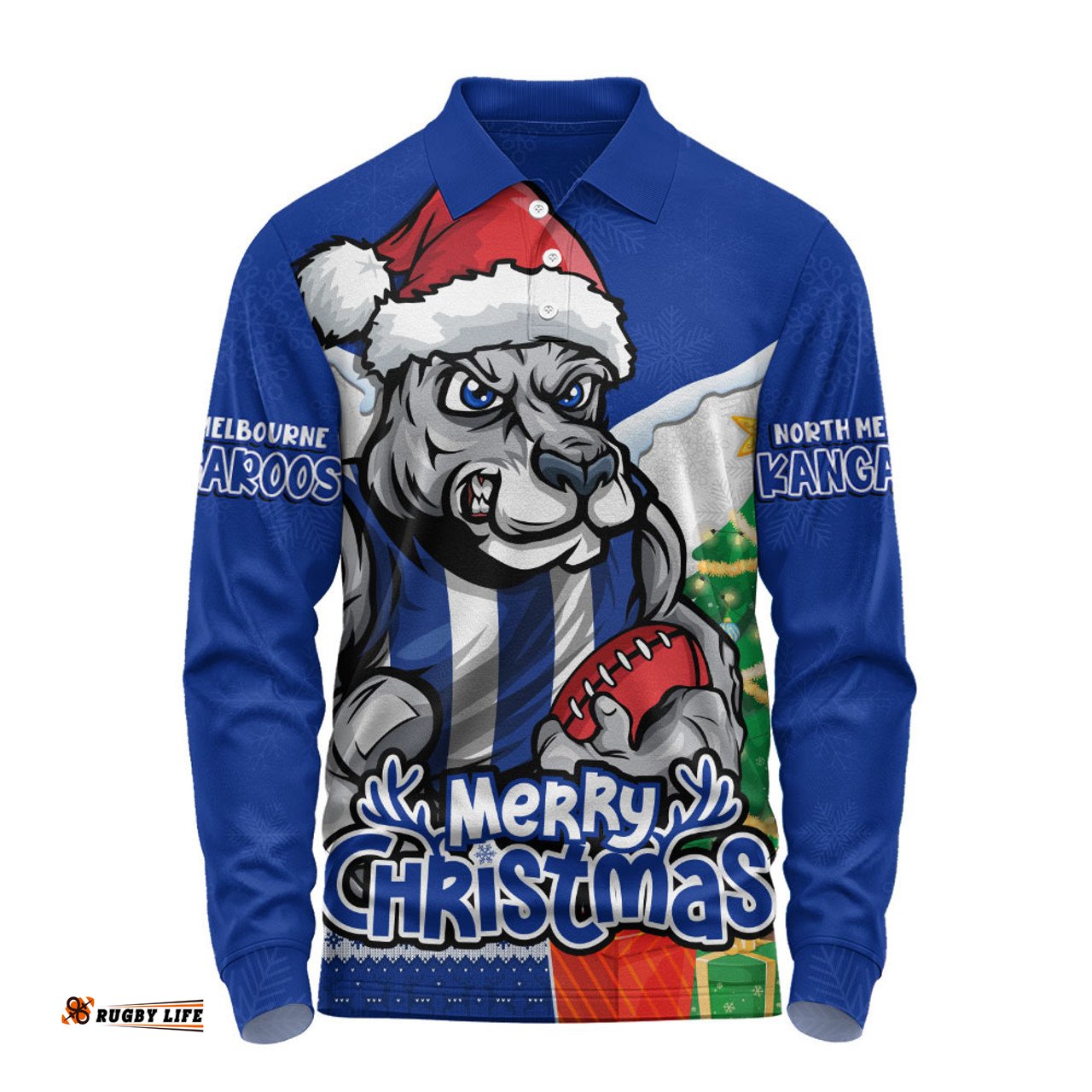 Amazing Aussie North Melbourne Santa Scoring Touchdown On Christmas Game Day Long Sleeve Polo Shirt