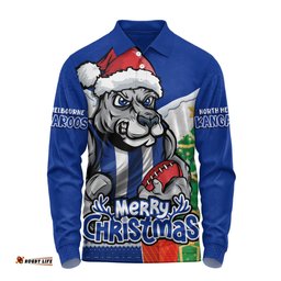 Amazing Aussie North Melbourne Santa Scoring Touchdown On Christmas Game Day Long Sleeve Polo Shirt