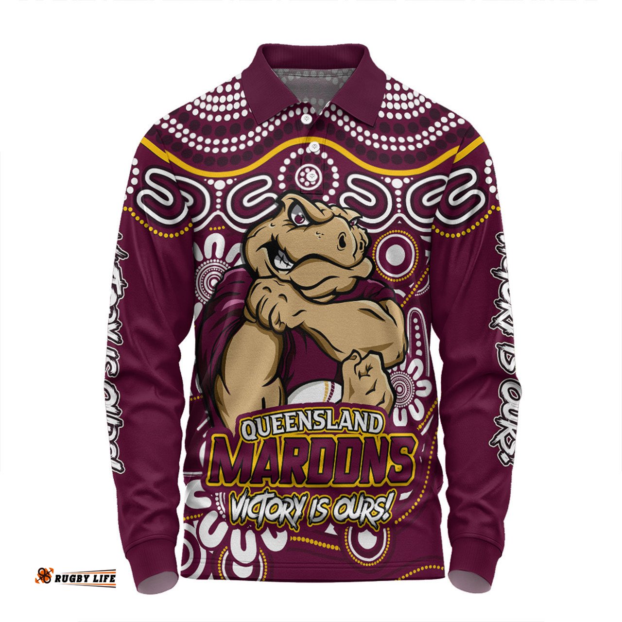 Amazing Aussie Queensland Maroons Aboriginal Inspired Tough Fan Rugby For Life Long Sleeve Polo Shirt