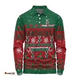 Amazing Aussie South Sydney Rabbitohs Custom Special Ugly Christmas Long Sleeve Polo Shirt