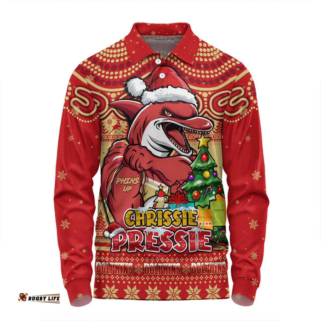 Amazing Aussie Redcliffe Dolphins Aussie Ugly Christmas For Die Hard Fan Supporters Long Sleeve Polo Shirt