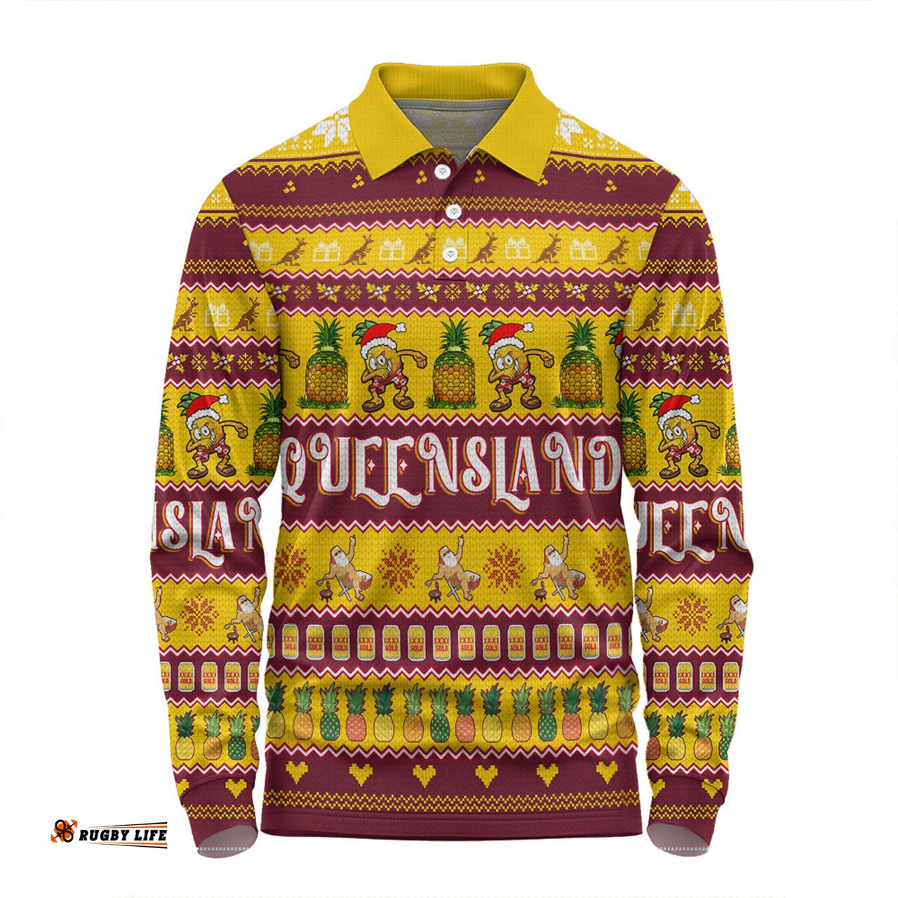 Amazing Aussie Queensland Big Things Christmas Custom The Big Pineapple Long Sleeve Polo Shirt