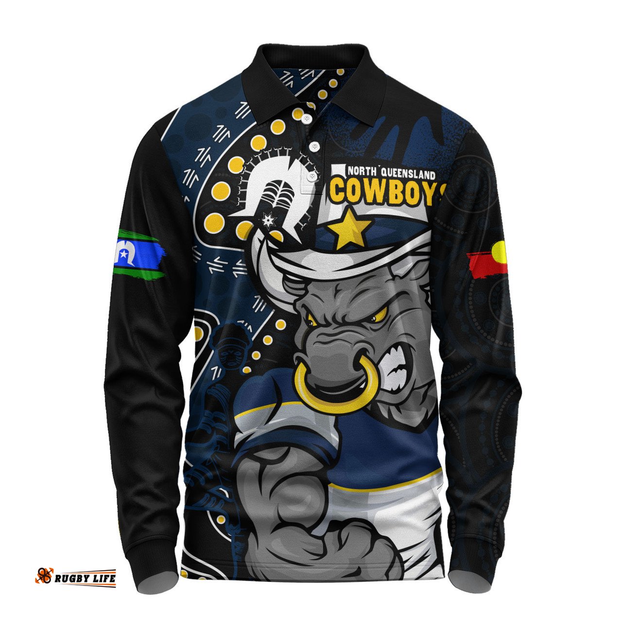 Amazing Aussie North Queensland Cowboys NAIDOC Indigenous Warrior Spirit Long Sleeve Polo Shirt