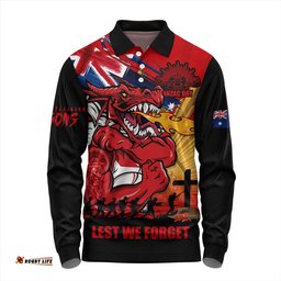 Amazing Aussie St. George Illawarra Dragons Fearless ANZAC Defender Long Sleeve Polo Shirt