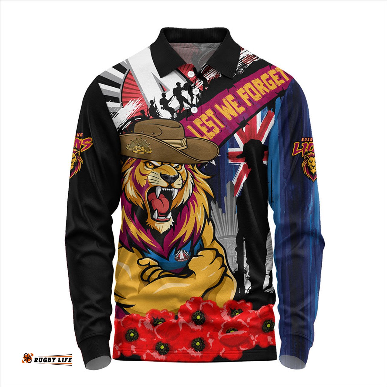 Amazing Aussie Brisbane Lions Anzac Day Honor United In Spirit Long Sleeve Polo Shirt