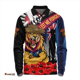 Amazing Aussie Brisbane Lions Anzac Day Honor United In Spirit Long Sleeve Polo Shirt