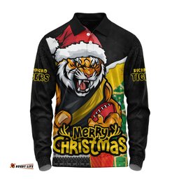 Amazing Aussie Richmond Santa Scoring Touchdown On Christmas Game Day Long Sleeve Polo Shirt
