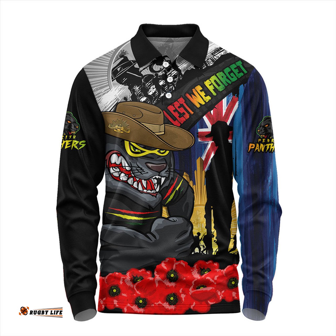 Amazing Aussie Penrith Panthers United In Spirit Anzac Day Tribute Long Sleeve Polo Shirt