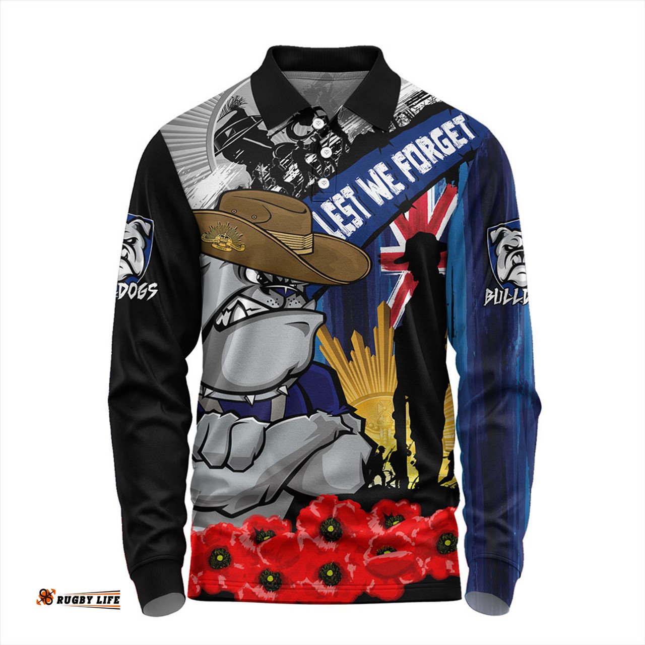 Amazing Aussie Canterbury Bankstown Bulldogs United In Spirit Anzac Day Tribute Long Sleeve Polo Shirt