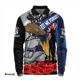Amazing Aussie Canterbury Bankstown Bulldogs United In Spirit Anzac Day Tribute Long Sleeve Polo Shirt