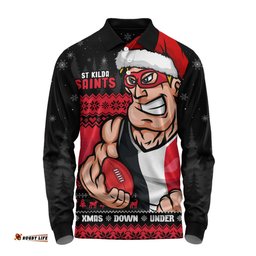 Amazing Aussie St Kilda Merry Christmas Down Under Footy Power Style Long Sleeve Polo Shirt