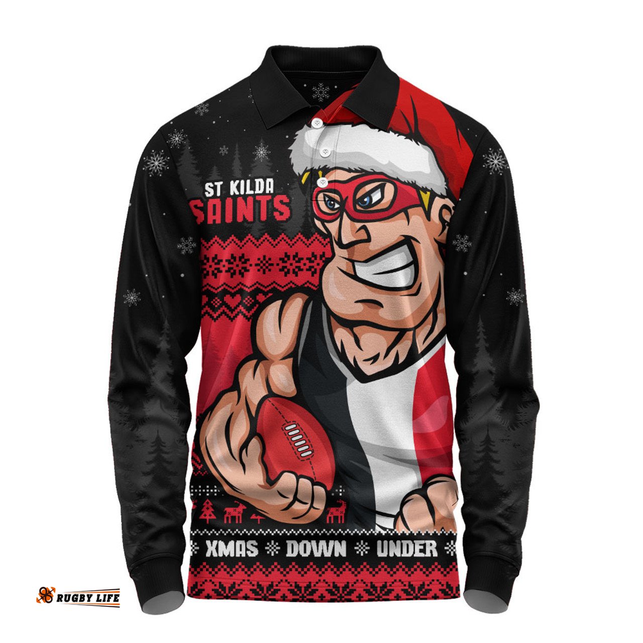 Amazing Aussie St Kilda Merry Christmas Down Under Footy Power Style Long Sleeve Polo Shirt