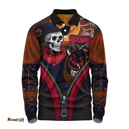 Amazing Aussie Melbourne Halloween Night Reaper Zipper Long Sleeve Polo Shirt