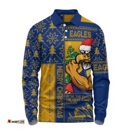 Amazing Aussie West Coast Eagles Merry Christmas Knit Style Festive Spirit Long Sleeve Polo Shirt