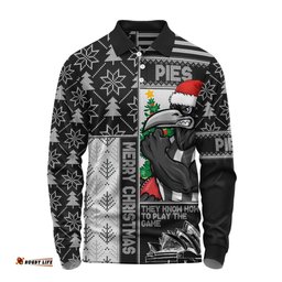 Amazing Aussie Collingwood Merry Christmas Knit Style Festive Spirit Long Sleeve Polo Shirt
