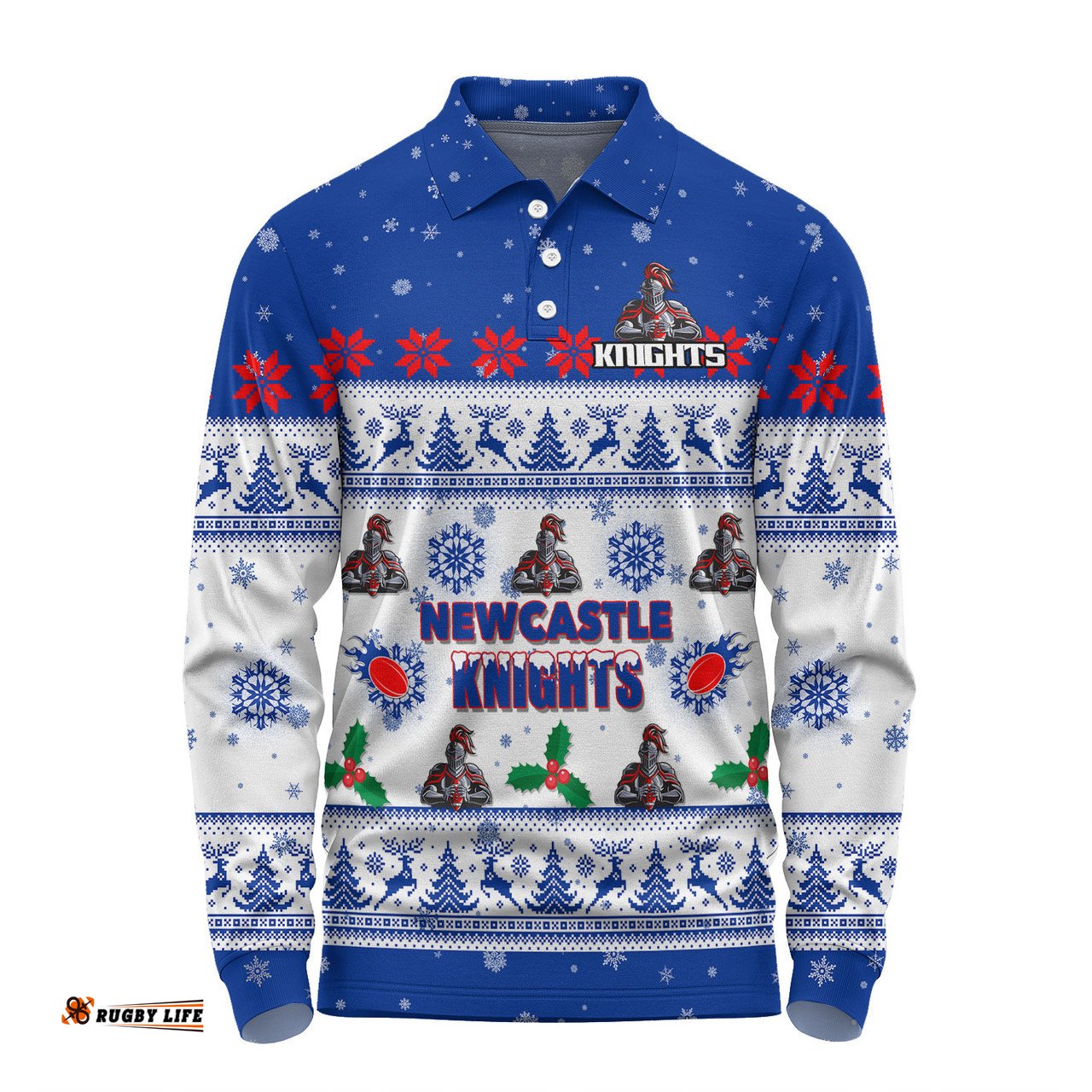 Amazing Aussie Newcastle Knights Christmas Custom Special Ugly Christmas Long Sleeve Polo Shirt