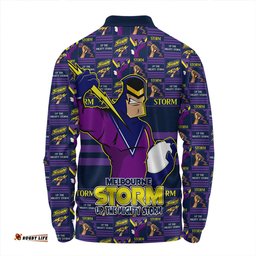Amazing Aussie Melbourne Storm Champion���s Pride Comic Style Long Sleeve Polo Shirt