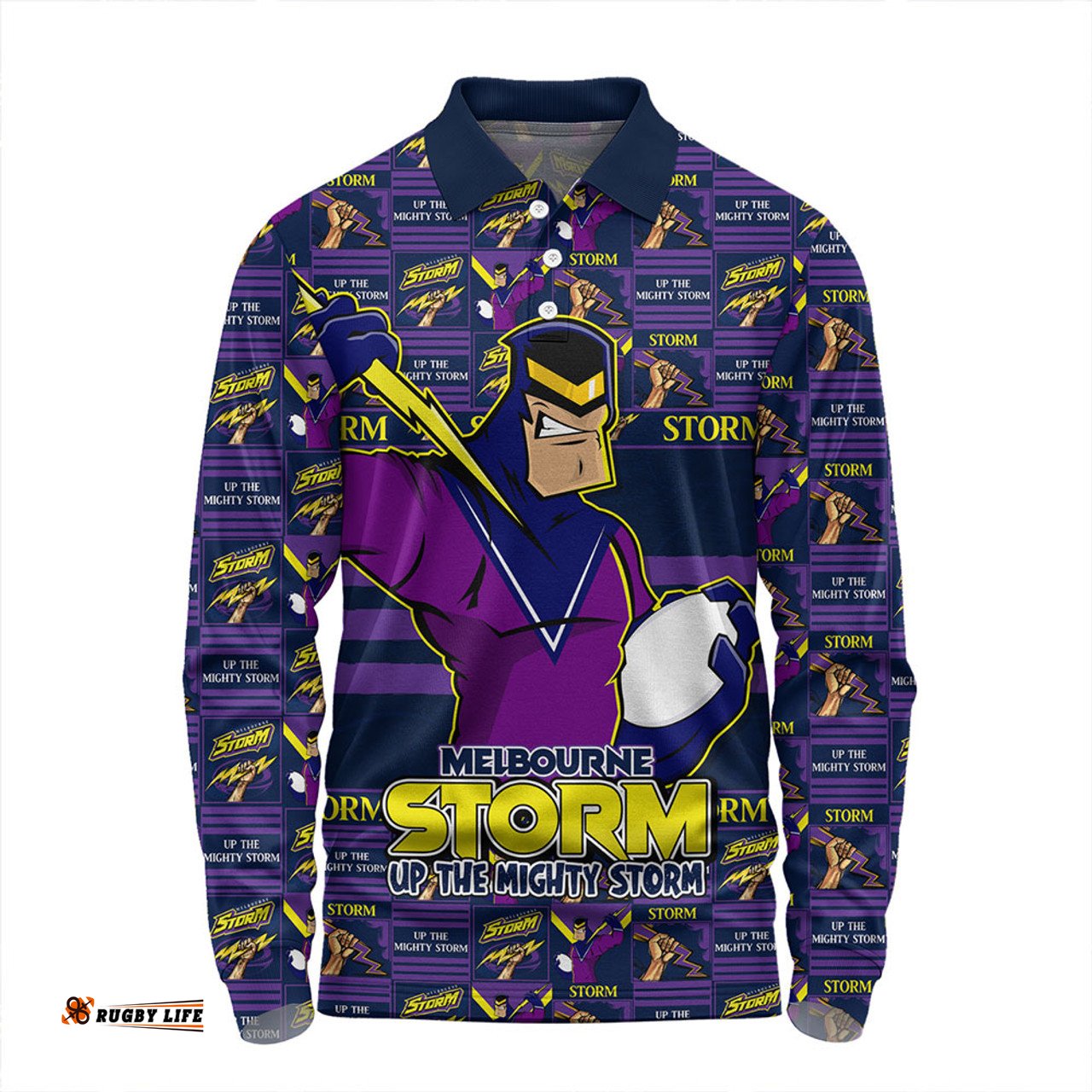 Amazing Aussie Melbourne Storm Champion���s Pride Comic Style Long Sleeve Polo Shirt