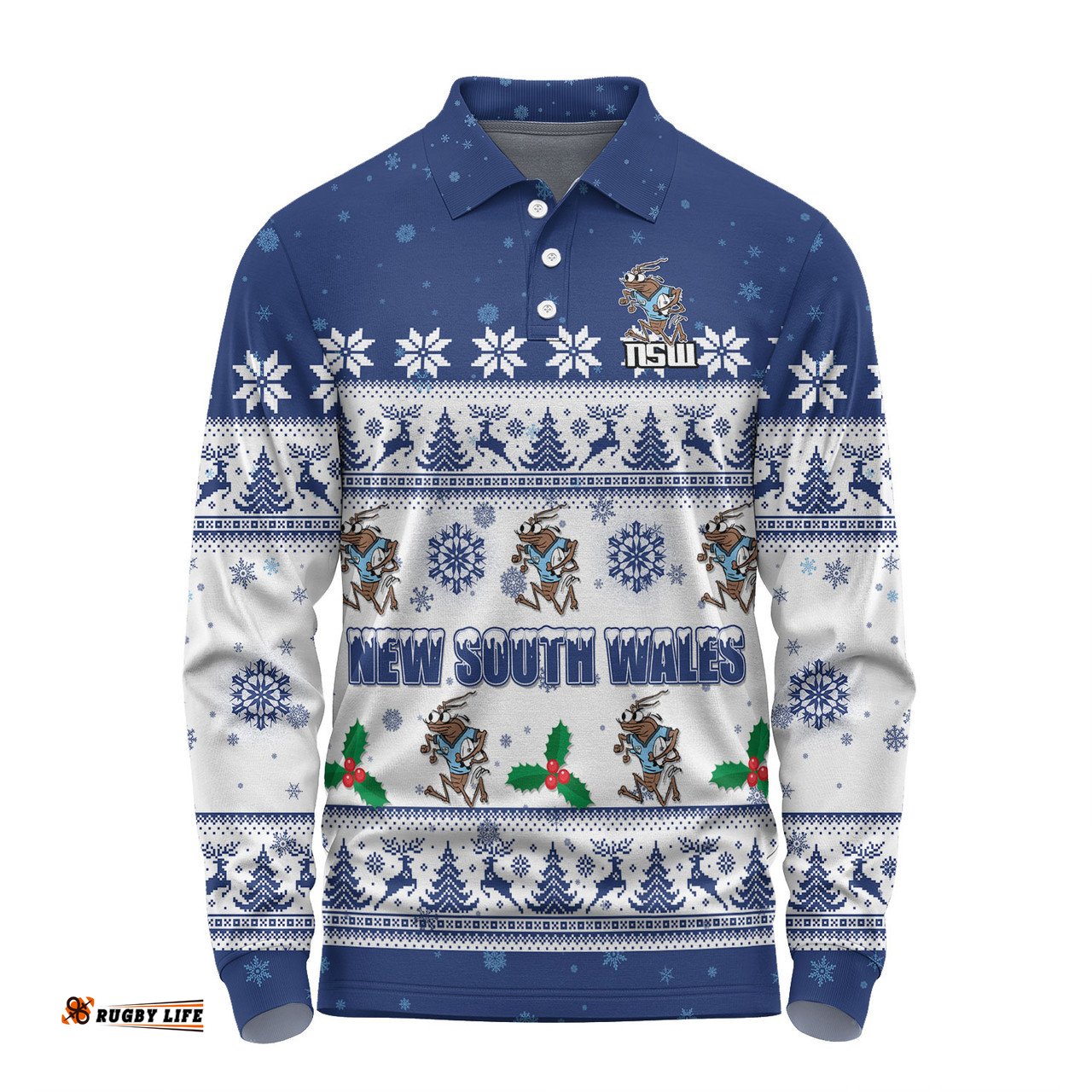 Amazing Aussie New South Wales Cockroaches Christmas Custom Special Ugly Christmas Long Sleeve Polo Shirt