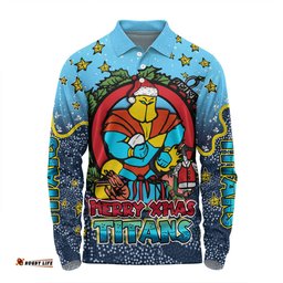 Amazing Aussie Gold Coast Titans Christmas Custom Merry Christmas Our Beloved Team With Aboriginal Dot Art Pattern Long Sleeve Polo Shirt