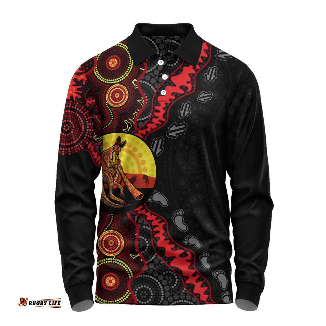 Amazing Aussie Indigenous Australian Aboriginal Didgeridoo Sunset Dreaming Long Sleeve Polo Shirt