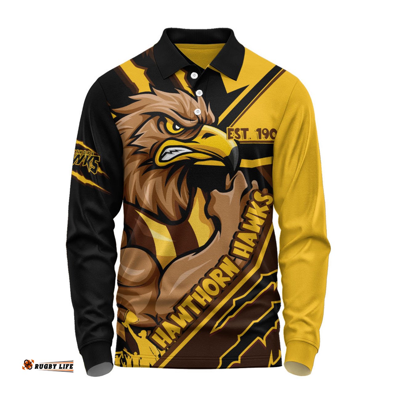 Amazing Aussie Hawthorn Battlefield Glory Gear Long Sleeve Polo Shirt